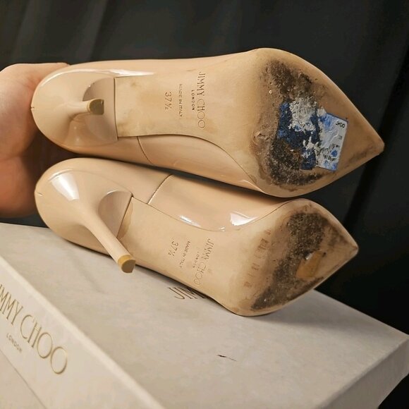 immy Choo Nude Patent Leather Pumps Heels - Picture 14 of 16